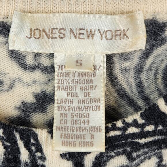 VNTG Jones New York Paisley Sweater Wool/Angora/Nylon Women’s SZ SM Blue/Cream - Picture 3 of 9